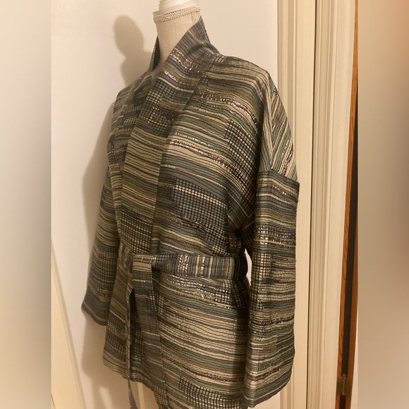 RODEBJER Kimono style oversized jacket green, tan, metallic. - Picture 1 of 9